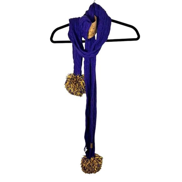 C. C Exclusives NWT College Game DayHigh School Purple Gold Pom Pom Scarf - Picture 2 of 5